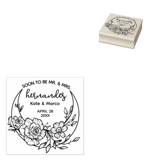 Moderne Bloemenmaan Save the Date Bruiloft Rubberstempel (Gestempeld)