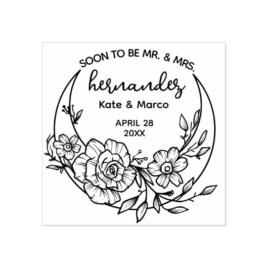 Moderne Bloemenmaan Save the Date Bruiloft Rubberstempel (Afrduk)