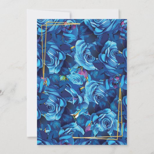 Moderne Bloemenmarine Blauwe en Gouden Moslim Brui Kaart (Achterkant)