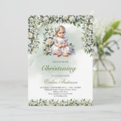 Moderne bloemenmeisje doop uitnodiging (Staand voorkant)