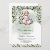 Moderne bloemenmeisje doop uitnodiging (Voorkant / Achterkant)
