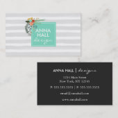 Moderne bloemenmunt en grijze strepen visitekaartje (Voorkant / Achterkant)