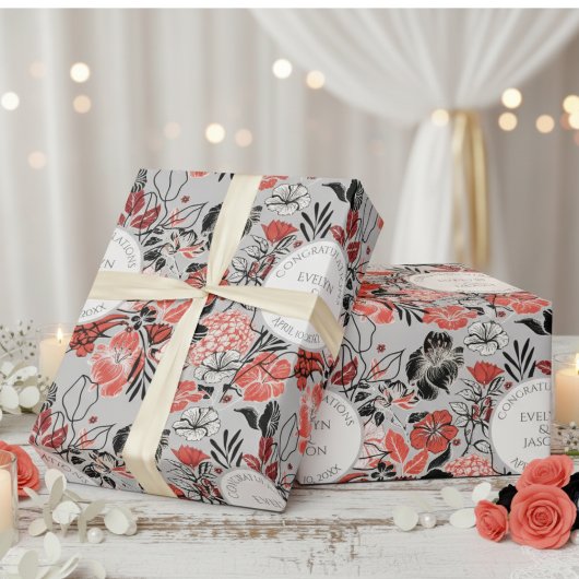 Moderne Bloemennamen Bruiloft Cadeaupapier