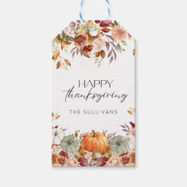 Moderne Bloemenpompoen rustieke Happy Thanksgiving Cadeaulabel