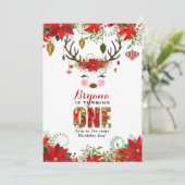 moderne bloemenrendier 1E VERJAARDAG Kaart (Staand voorkant)