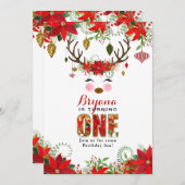 moderne bloemenrendier 1E VERJAARDAG Kaart (Voorkant / Achterkant)