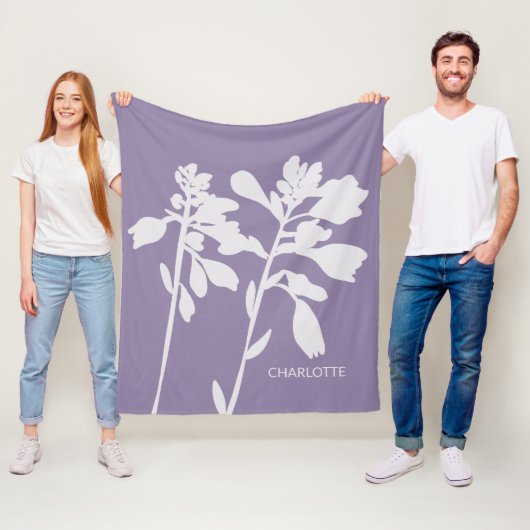 Moderne bloemensilhouet Aangepaste naam Fleece Deken (In situ)