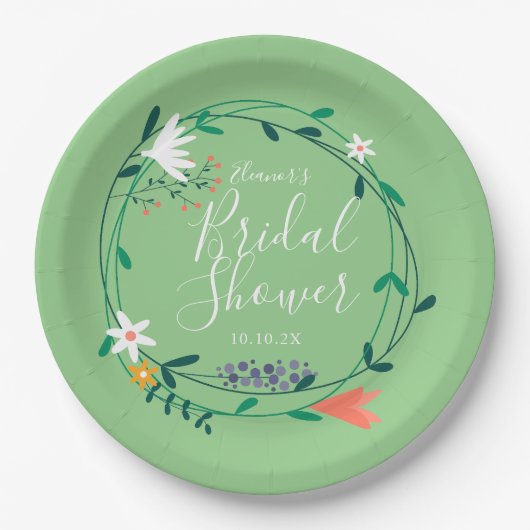 Moderne bloemenslinger Elegante script bruidsshowe Papieren Bordje (Voorkant)