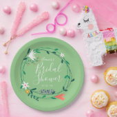 Moderne bloemenslingers Elegante script bruidsshow Papieren Bordje (Feest)