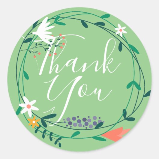 Moderne bloemenslingerschrift bedankt ronde sticker (Voorkant)