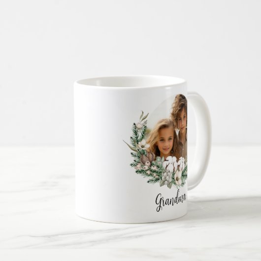 Moderne bloemenstijlvolle waterverf foto oma koffiemok (Voorkant rechts)