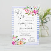 Moderne Bloemenstreep Verlovingsfeestuitnodiging Kaart (Staand voorkant)