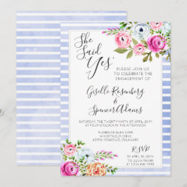Moderne Bloemenstreep Verlovingsfeestuitnodiging Kaart