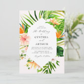 Moderne bloementropische palmbladeren bloemenbruil kaart (Staand voorkant)
