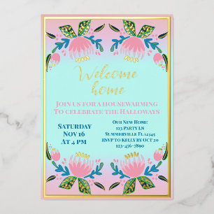 Moderne bloementuin housewarmingfeest folie uitnodiging