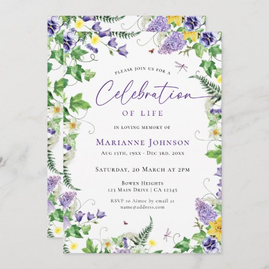 Moderne Bloemenviering van het leven Begrafenis Kaart (Voorkant / Achterkant)