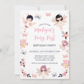 Moderne Bloemenvlinderfee Eerste Verjaardag Kaart (Voorkant)