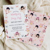 Moderne Bloemenvlinderfee Eerste Verjaardag Kaart