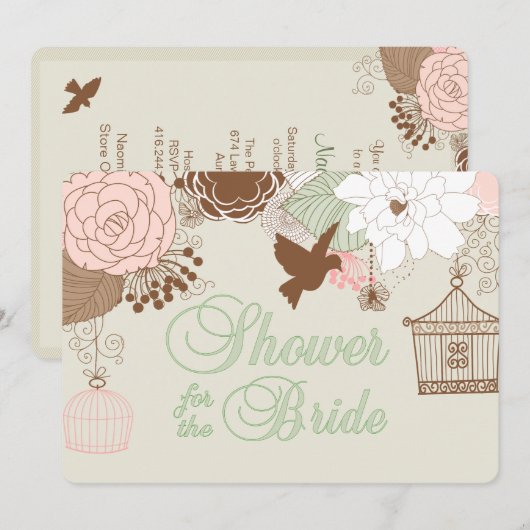 Moderne bloemenvogelkooi douche kaart (Voorkant / Achterkant)
