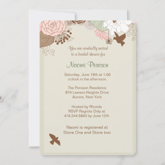 Moderne bloemenvogelkooi douche kaart (Achterkant)