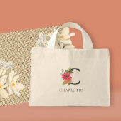 Moderne bloemenvormgeving Aanpasbare Monogram Mini Mini Tote Bag