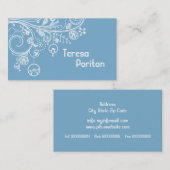 Moderne bloemenwervelingen & vogels schemerblauw visitekaartje (Voorkant / Achterkant)