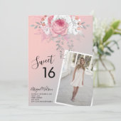 Moderne bloemetjeszestienjarige verjaardag kaart (Staand voorkant)