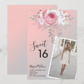 Moderne bloemetjeszestienjarige verjaardag kaart (Voorkant / Achterkant)