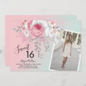 Moderne bloemetjeszestienjarige verjaardag kaart (Voorkant / Achterkant)