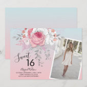 Moderne bloemetjeszestienjarige verjaardag kaart (Voorkant / Achterkant)