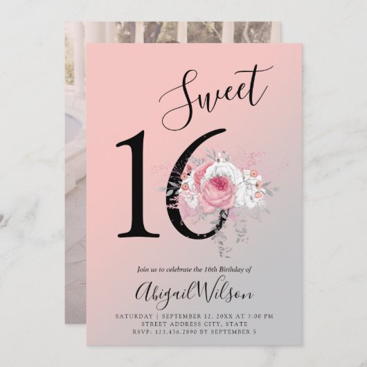 Moderne bloemetjeszestienjarige verjaardag kaart (Voorkant / Achterkant)