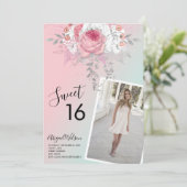 Moderne bloemetjeszestienjarige verjaardag kaart (Staand voorkant)