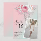 Moderne bloemetjeszestienjarige verjaardag kaart (Voorkant / Achterkant)