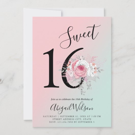 Moderne bloemetjeszestienjarige verjaardag kaart (Voorkant)