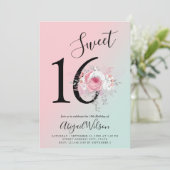 Moderne bloemetjeszestienjarige verjaardag kaart (Staand voorkant)