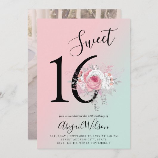 Moderne bloemetjeszestienjarige verjaardag kaart (Voorkant / Achterkant)