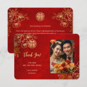 Moderne Bloemfoto Chinese bruiloft Bedankkaart (Voorkant / Achterkant)