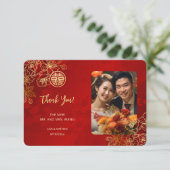 Moderne Bloemfoto Chinese bruiloft Bedankkaart (Staand voorkant)