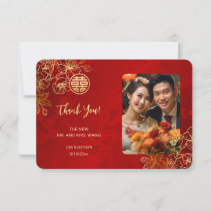 Moderne Bloemfoto Chinese bruiloft Bedankkaart