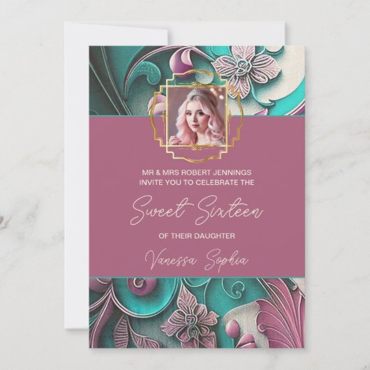 Moderne Bloemfoto Sweet Sixteen Uitnodiging (Voorkant)