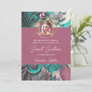 Moderne Bloemfoto Sweet Sixteen Uitnodiging