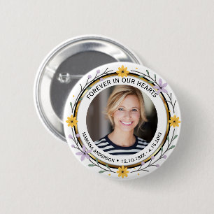 Moderne bloemfoto voor altijd in onze harten ronde button 5,7 cm