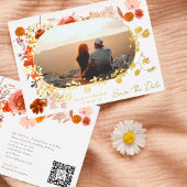Moderne bloemframe foto QR-code save the date Folie Uitnodiging