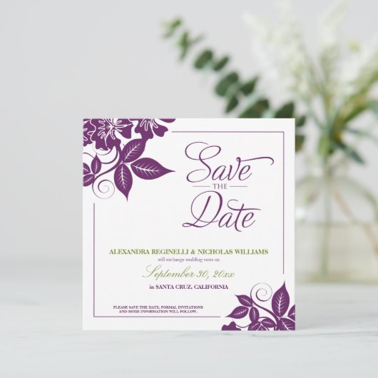 Moderne bloemige aankondiging om datum te reserver (Staand voorkant)