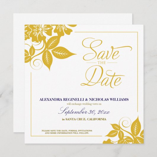 Moderne bloemige aankondiging om de datum te reser (Voorkant / Achterkant)