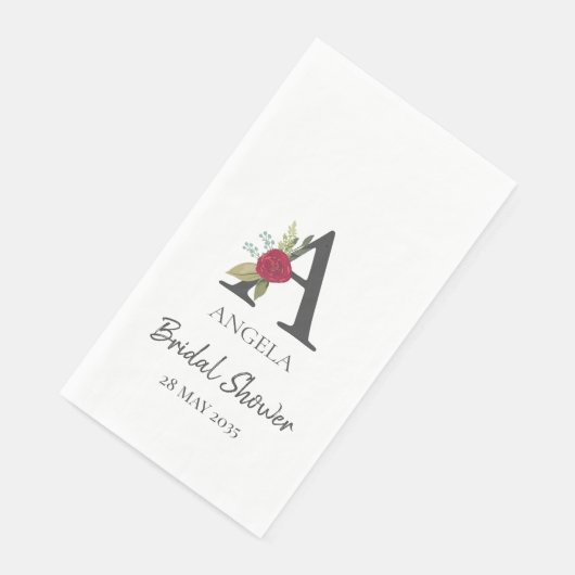 Moderne bloemige aanpasbare monogram bruidsfeest servet (Hoek)