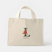 Moderne bloemige aanpasbare monogramletter L Mini Tote Bag (Achterkant)