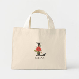 Moderne bloemige aanpasbare monogramletter L Mini Tote Bag
