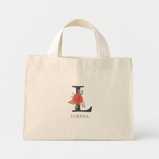 Moderne bloemige aanpasbare monogramletter L Mini Tote Bag (Voorkant)