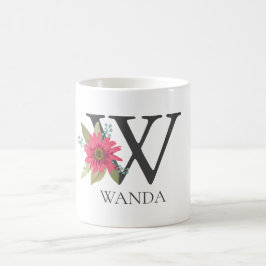 Moderne bloemige aanpasbare monogramletter W Koffiemok
